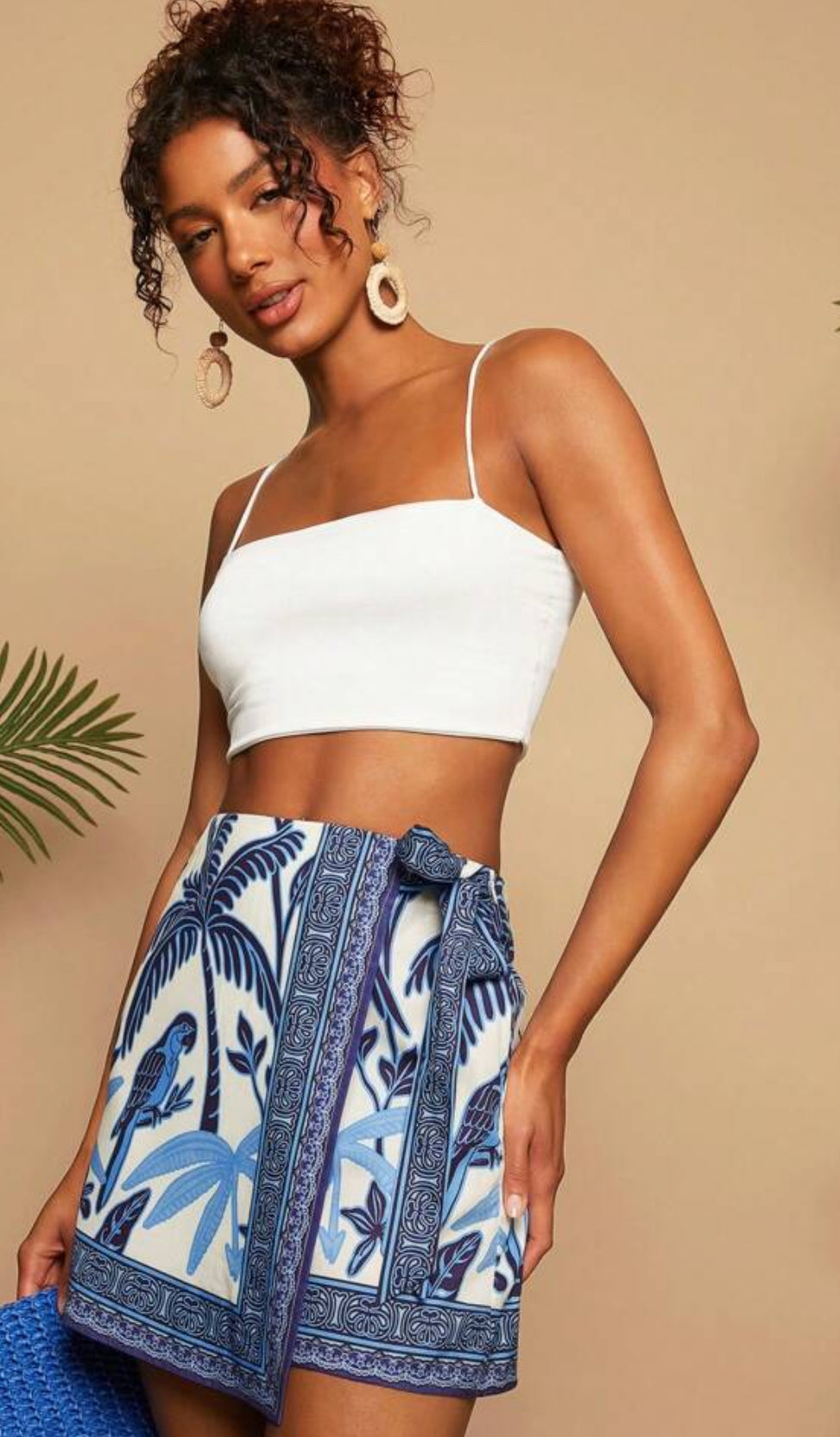 Blue Palm Tie Waist Skirt