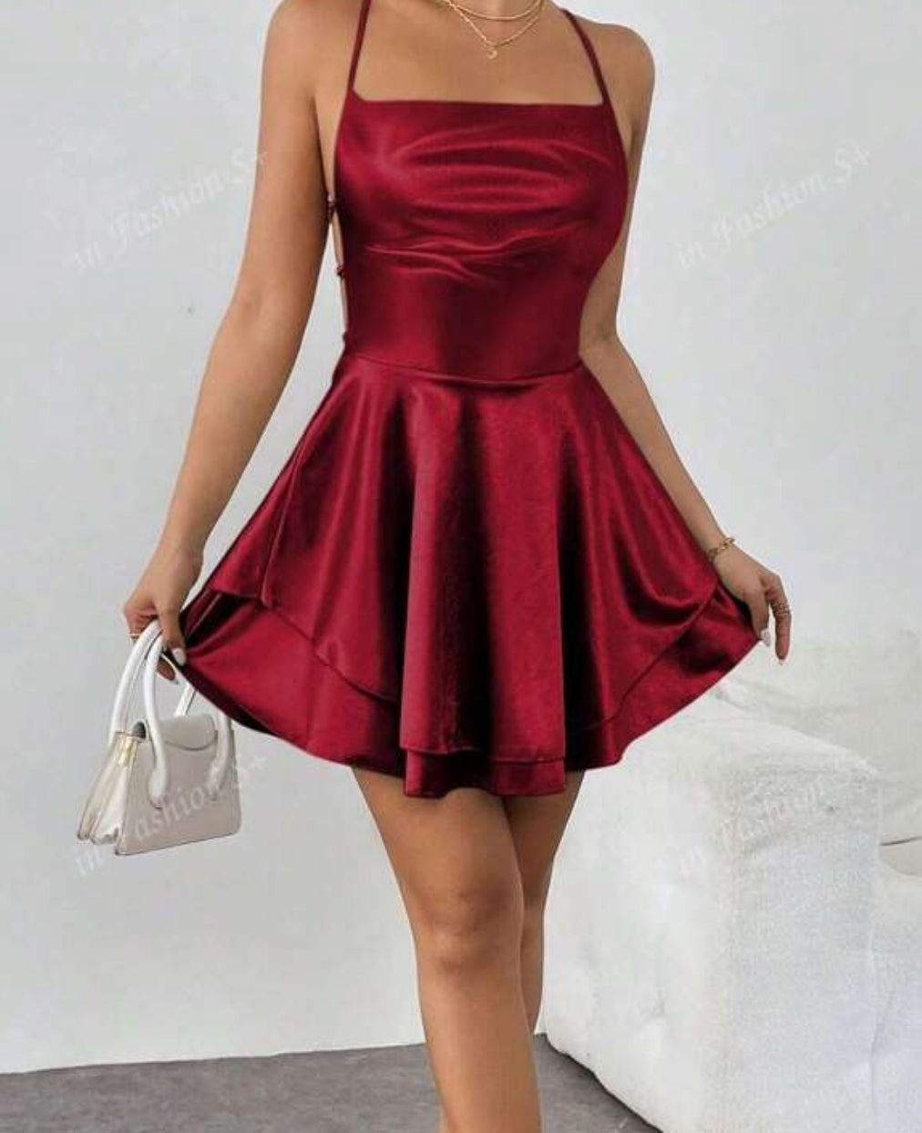 Alondra Satin Backless Flowy Mini Dress