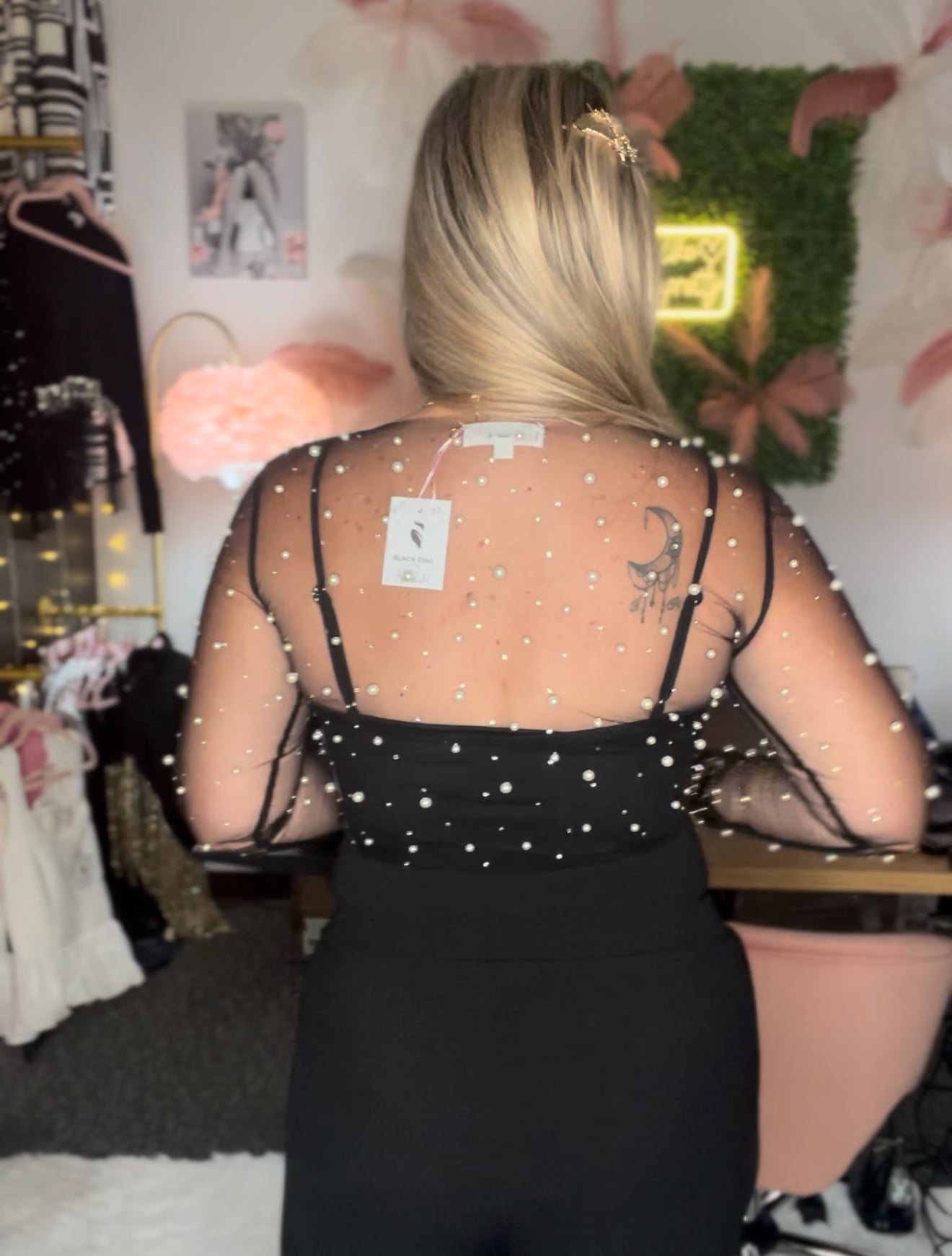 Pearl Sheer Long Sleeve Crop Top