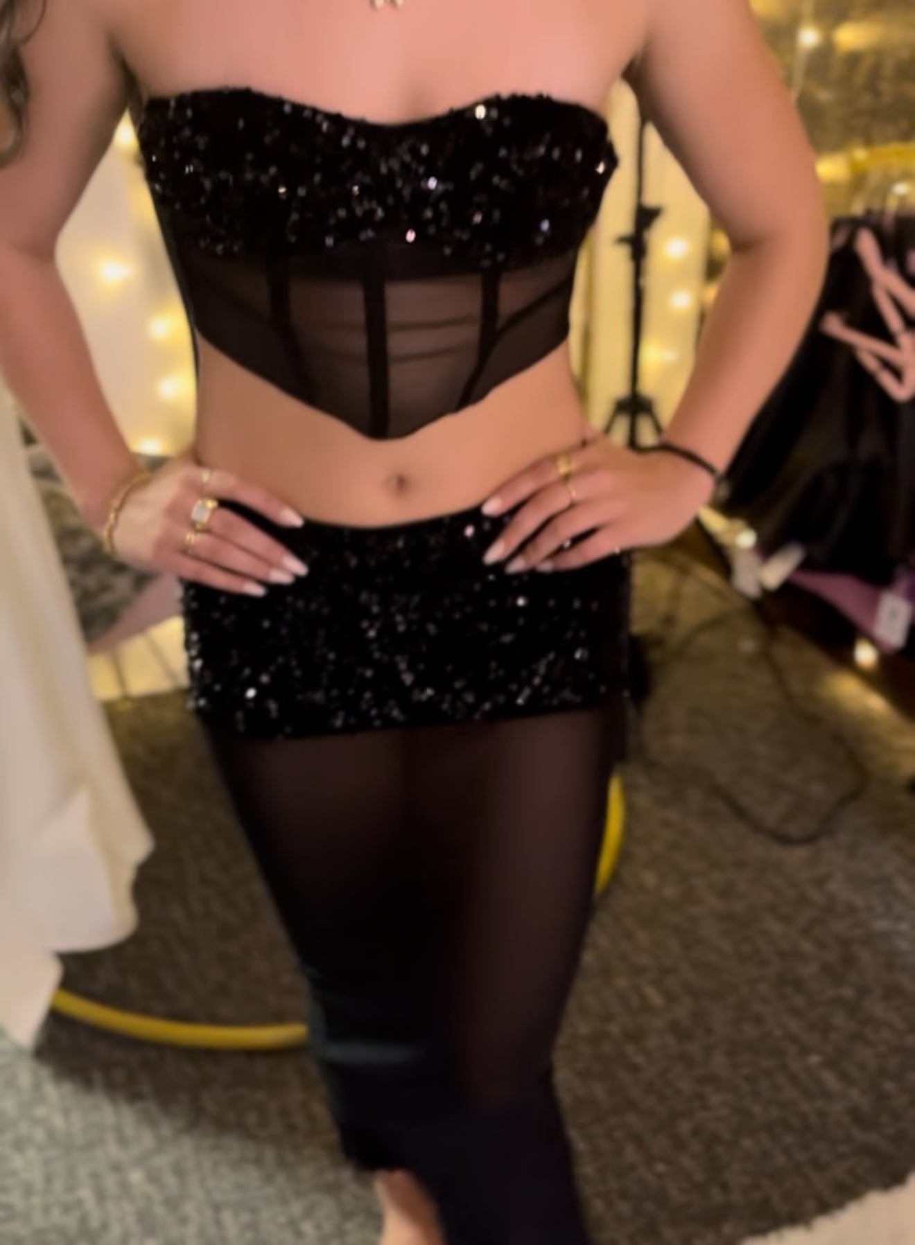 Black Sensation Party Top & Skirt Set