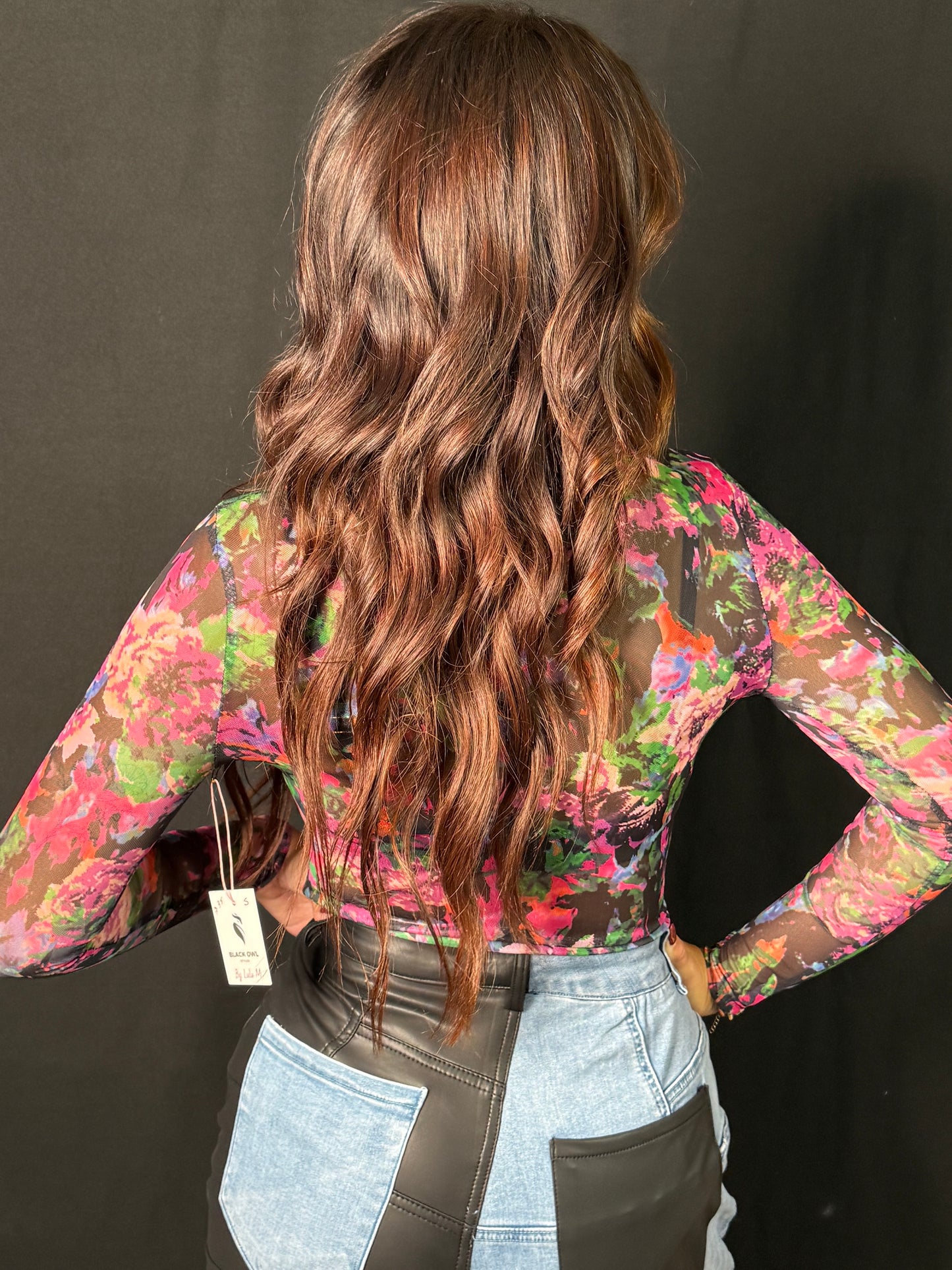 Pretty Pink Flower Long Sleeve Sheer Top