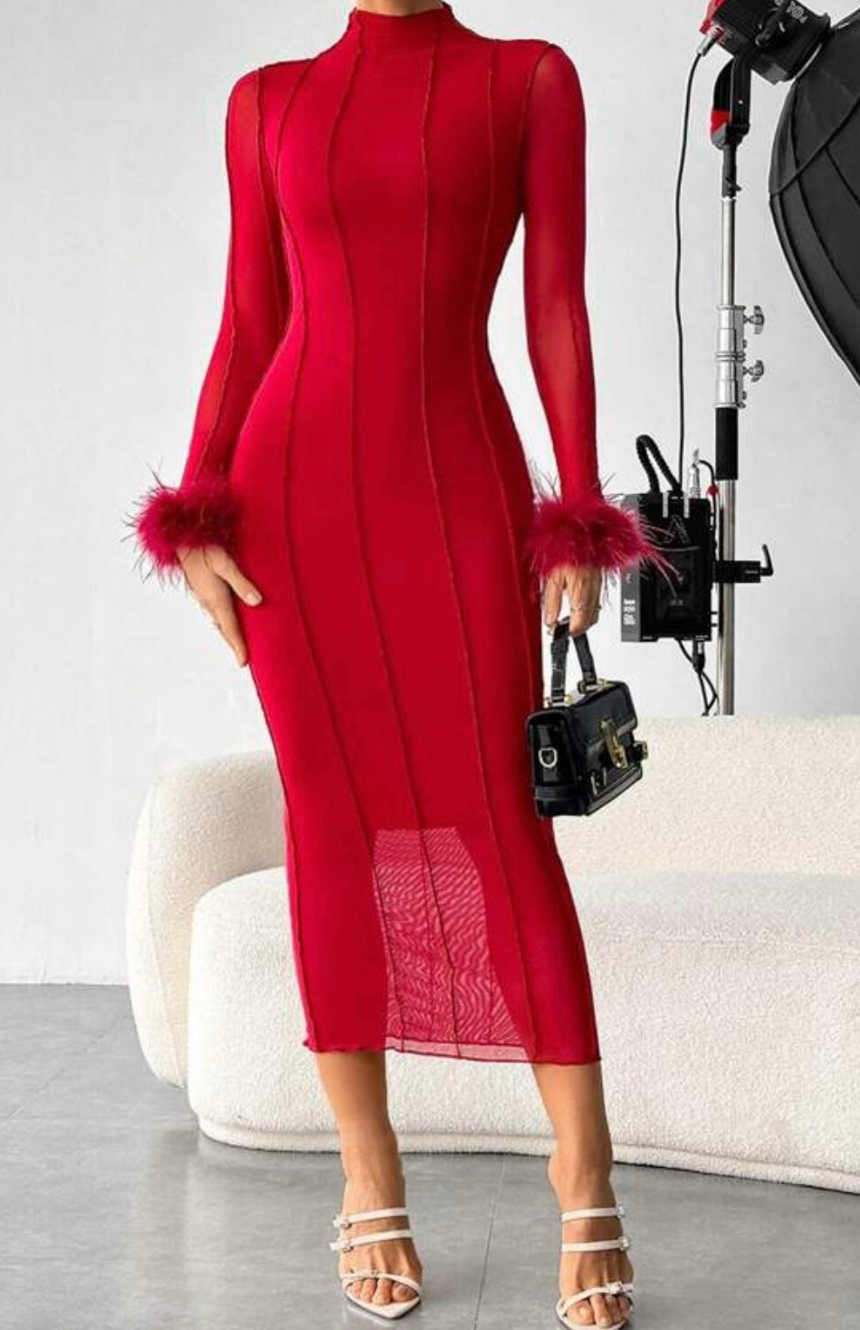 Myriah Red Feather Dress