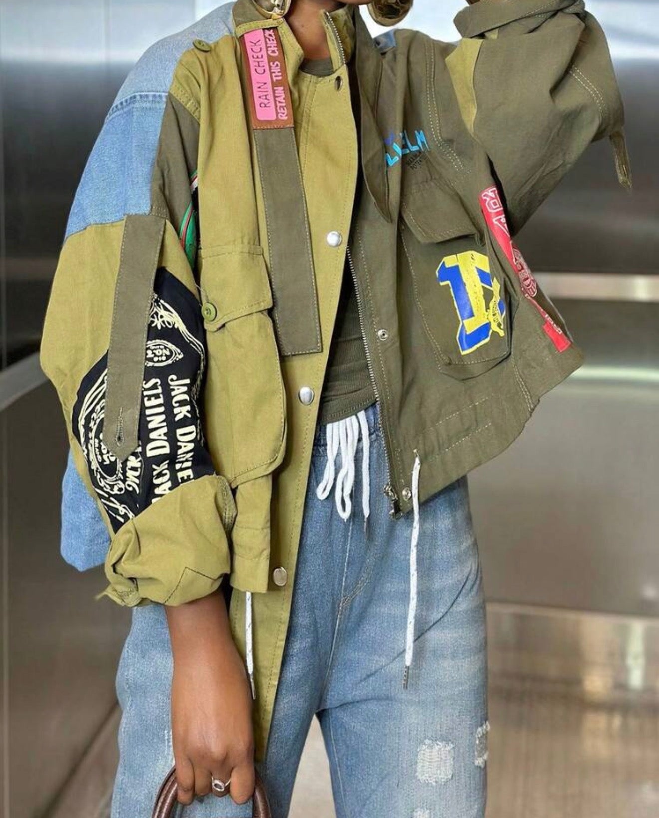 Glory Denim & Army Green Oversized Patchwork Jacket
