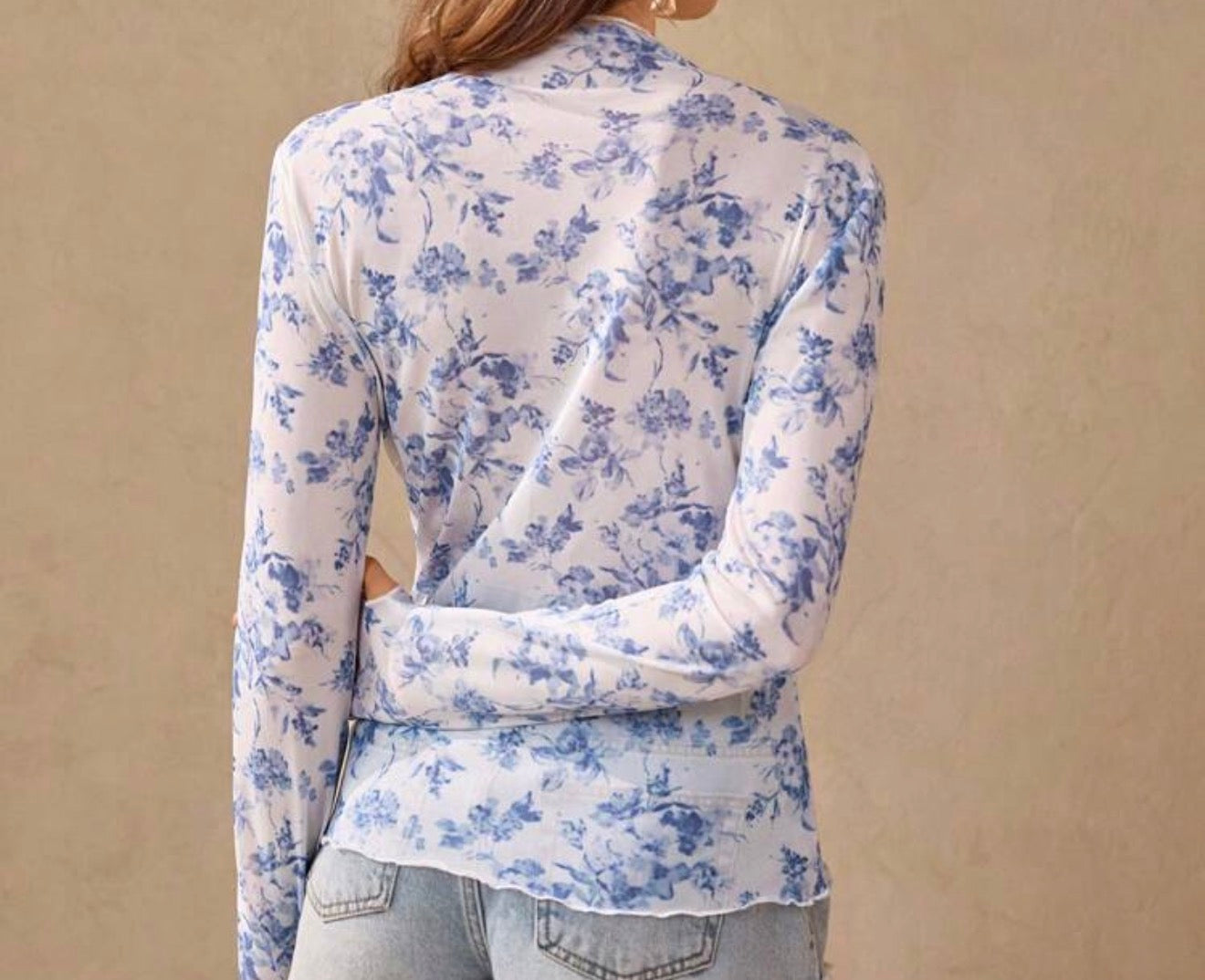 Sweet Blue Flower Sky Long Sleeve Top