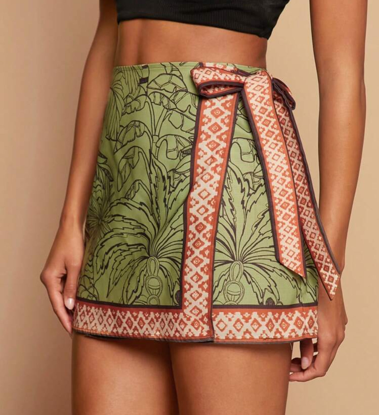 Tropical Print Boho Wrap Skirt