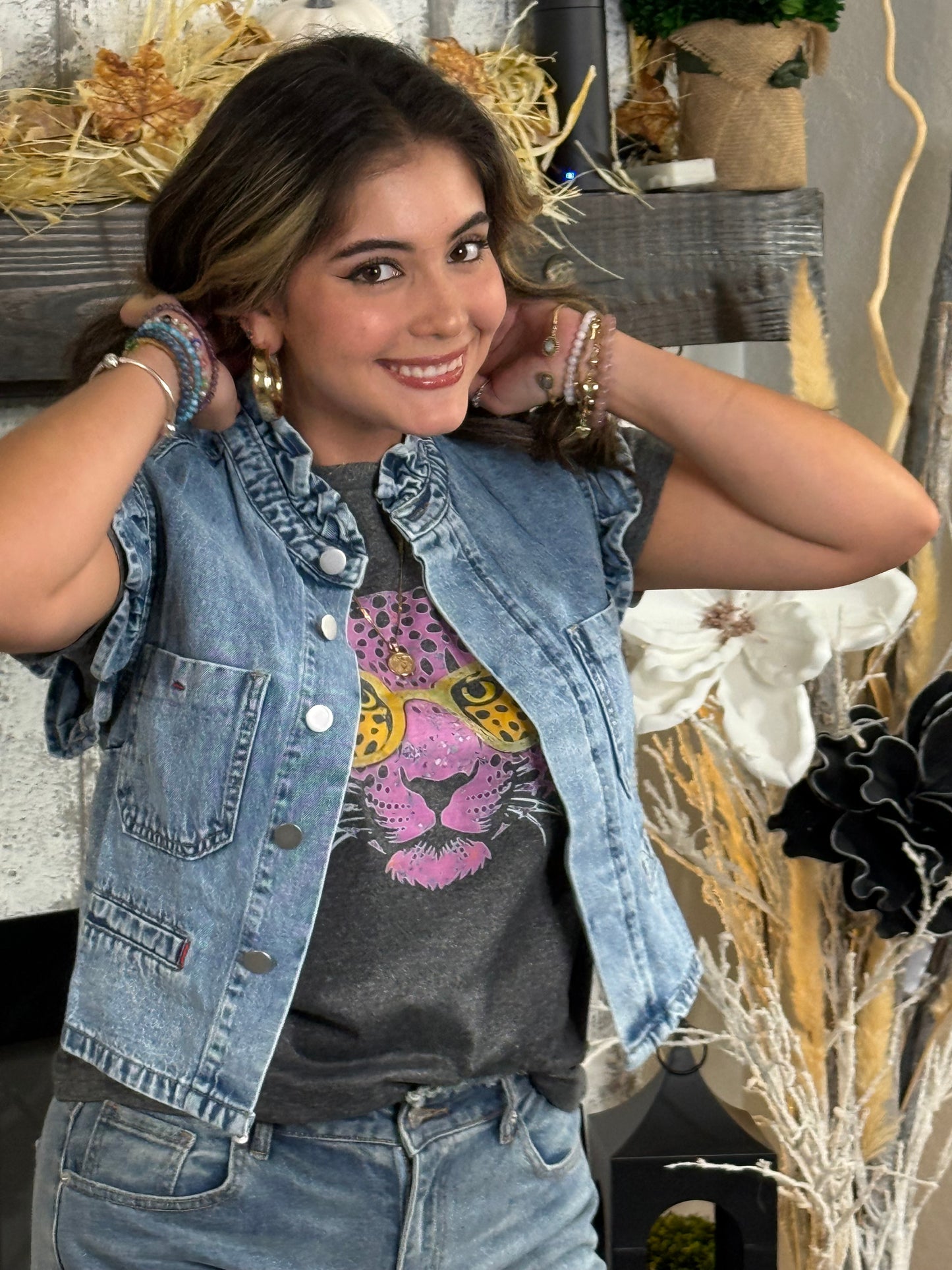 Light Washed Denim Ruffle Vest