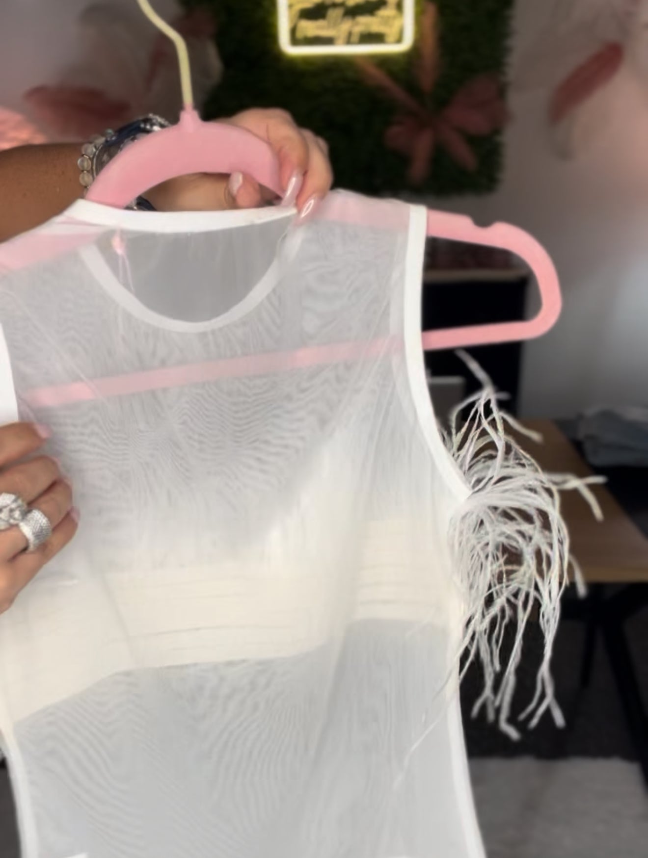 Andrys Sexy Feather Sheer Top