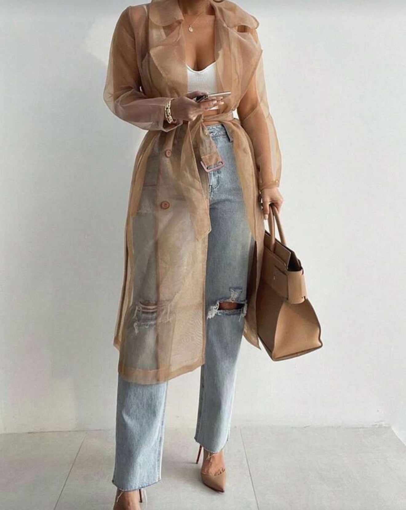 Blush of Gold Trench Organza Coat