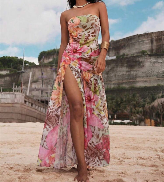 Maya Floral Mesh Strapless Long Dress