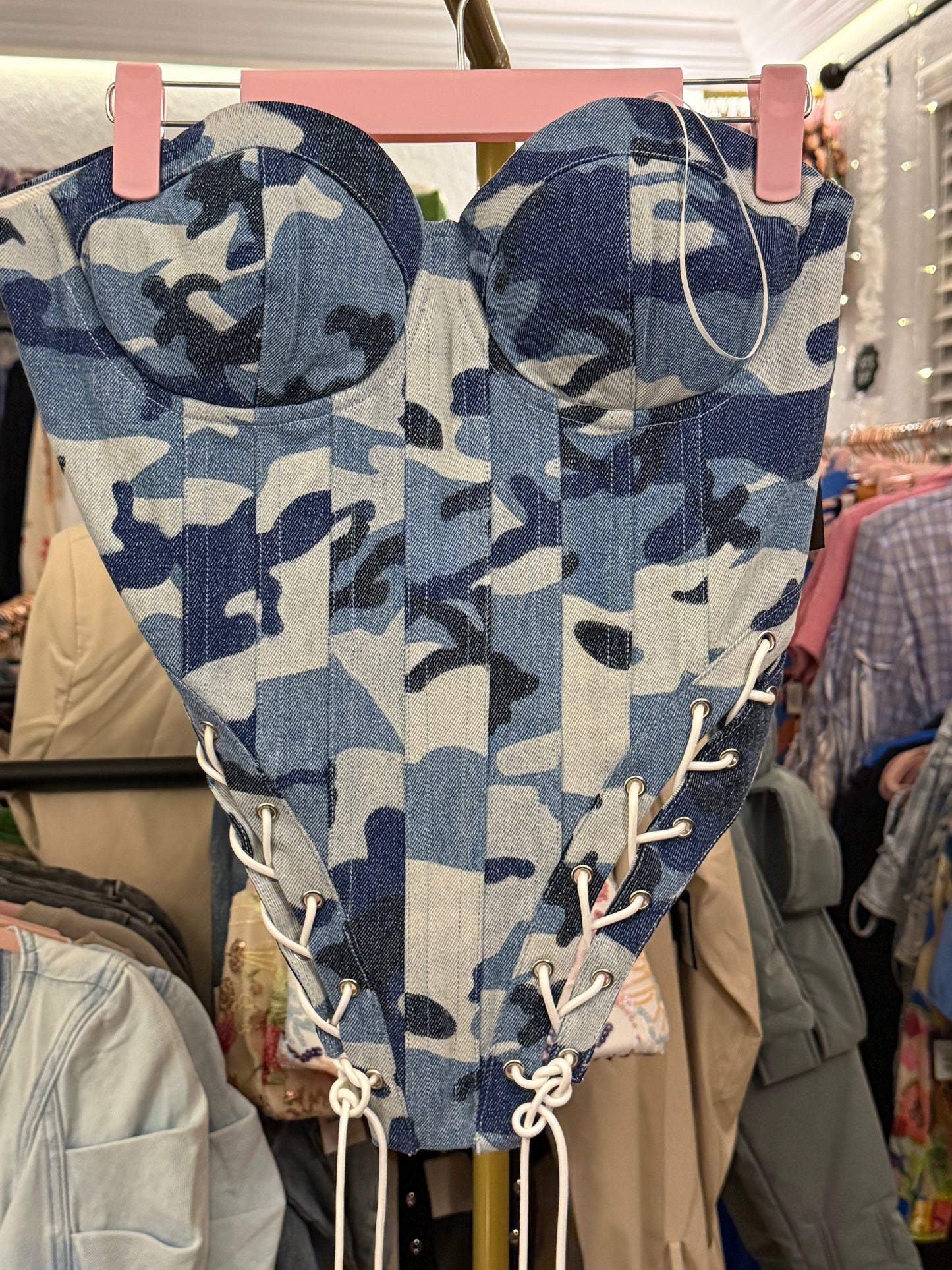 Blue Camo Corset Top