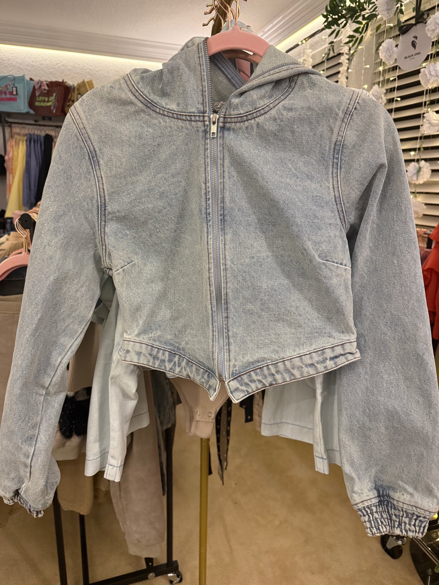 Denim Cropped Hoodie Jacket