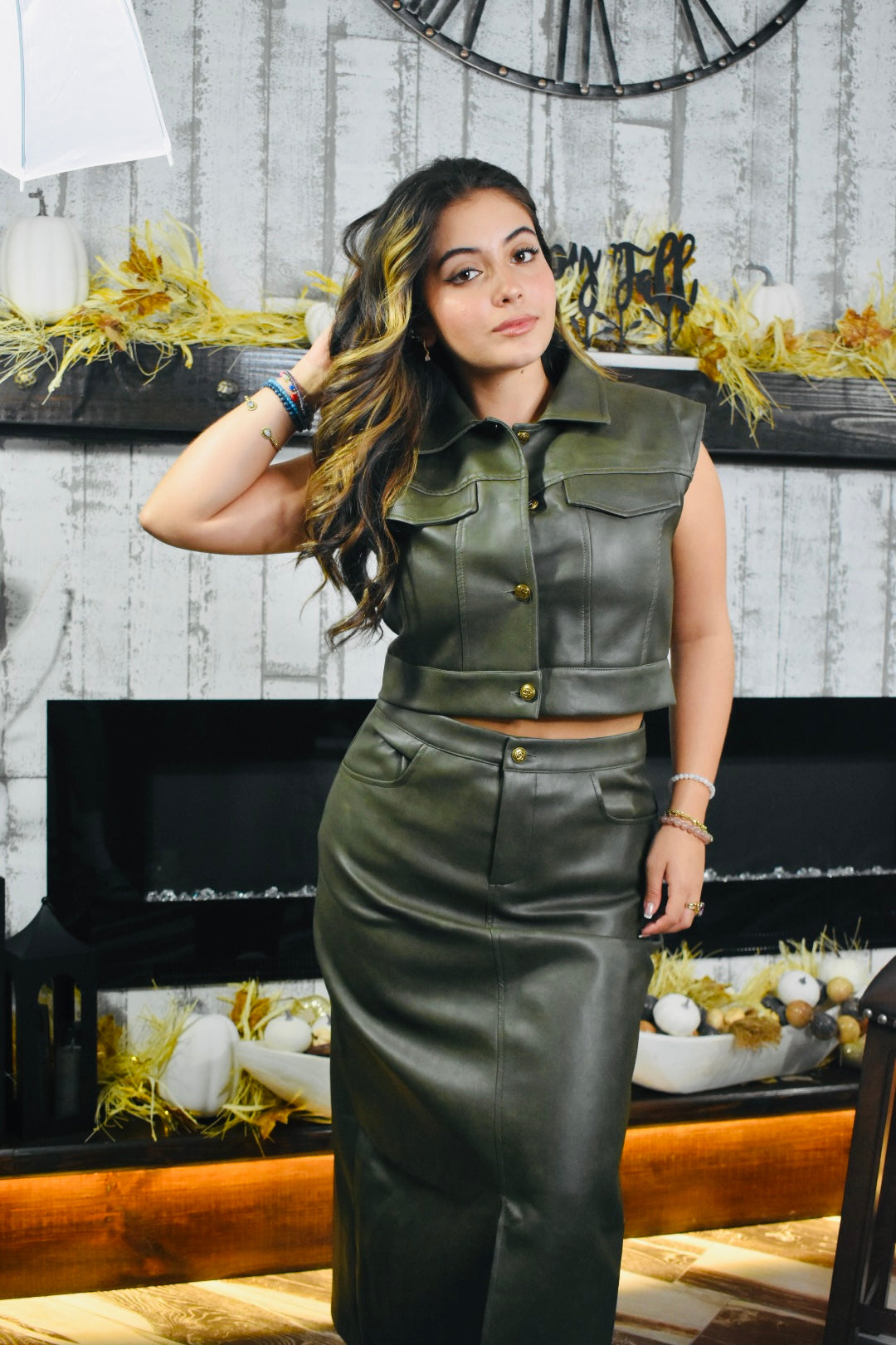 Lucinda Vegan Leather Vest & Skirt Set