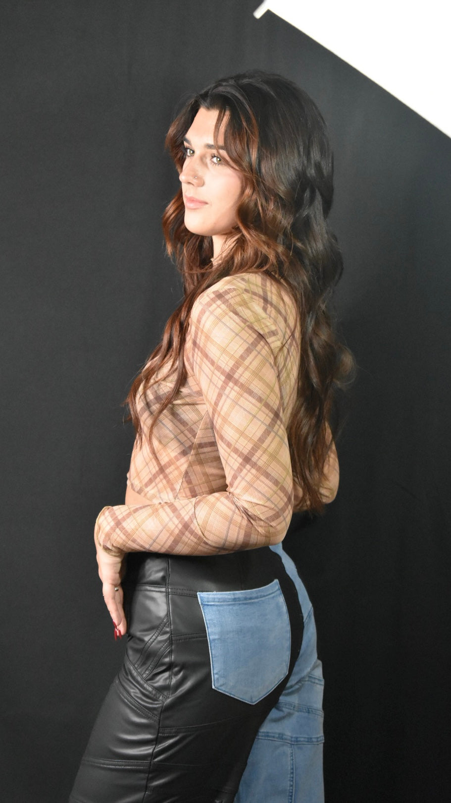 Plaid Nude Long Sleeve Top