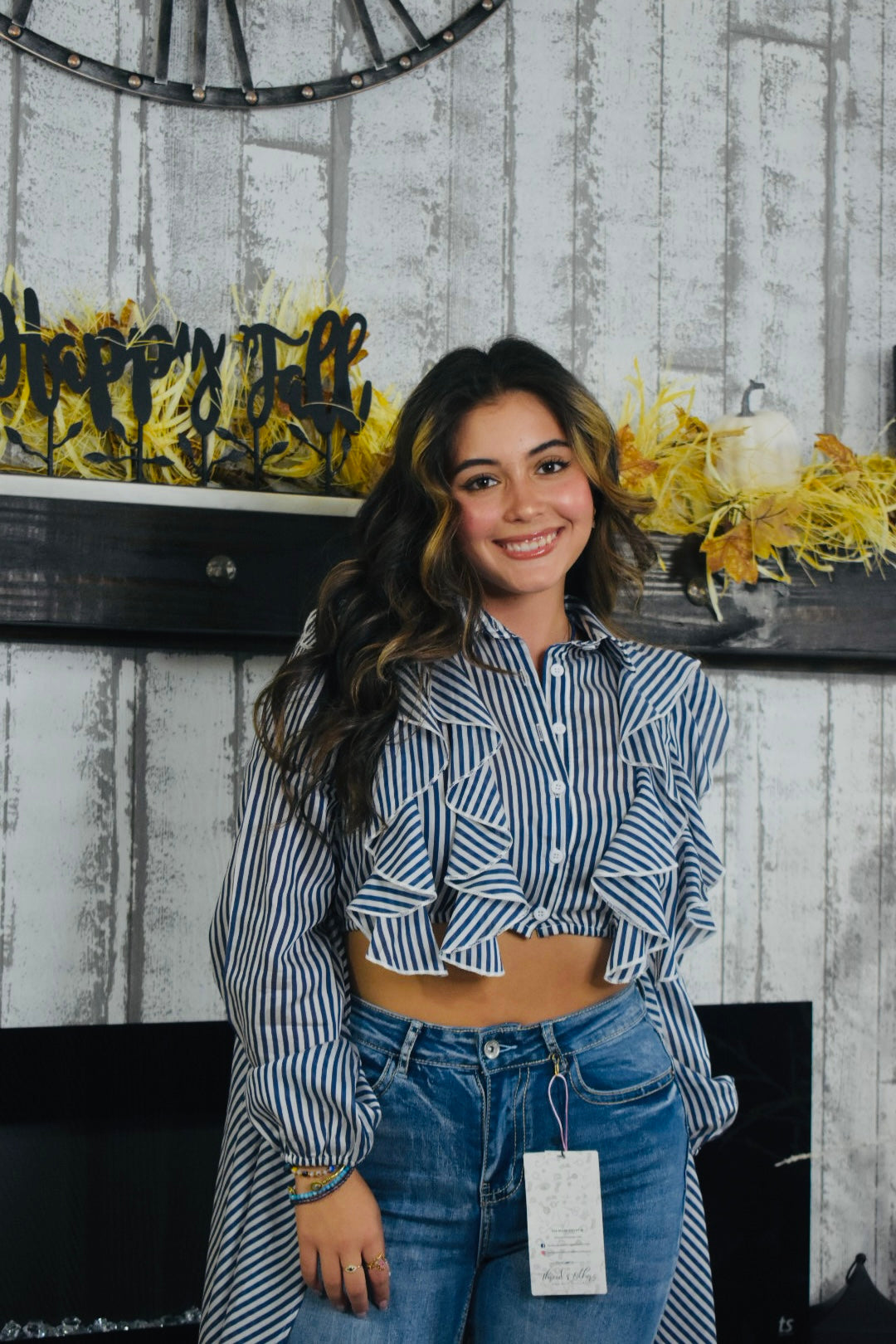 Vixie Stripe Chiffon Ruffle Blouse