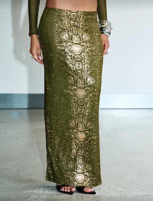 Golden Olive Snake Sheer Skirt