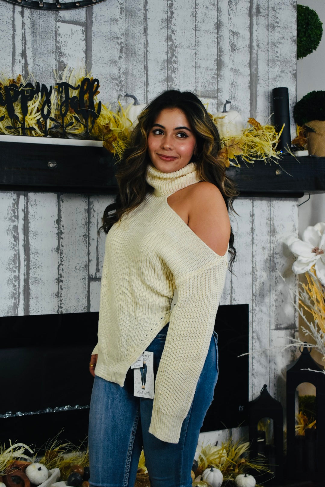 Deena Turtleneck Cut Out Shoulder Sweater