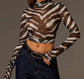 Brown Zebra Sheer Long Sleeve Top