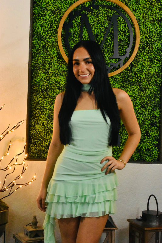 Sweet Pistachio Ruffle Mini Dress