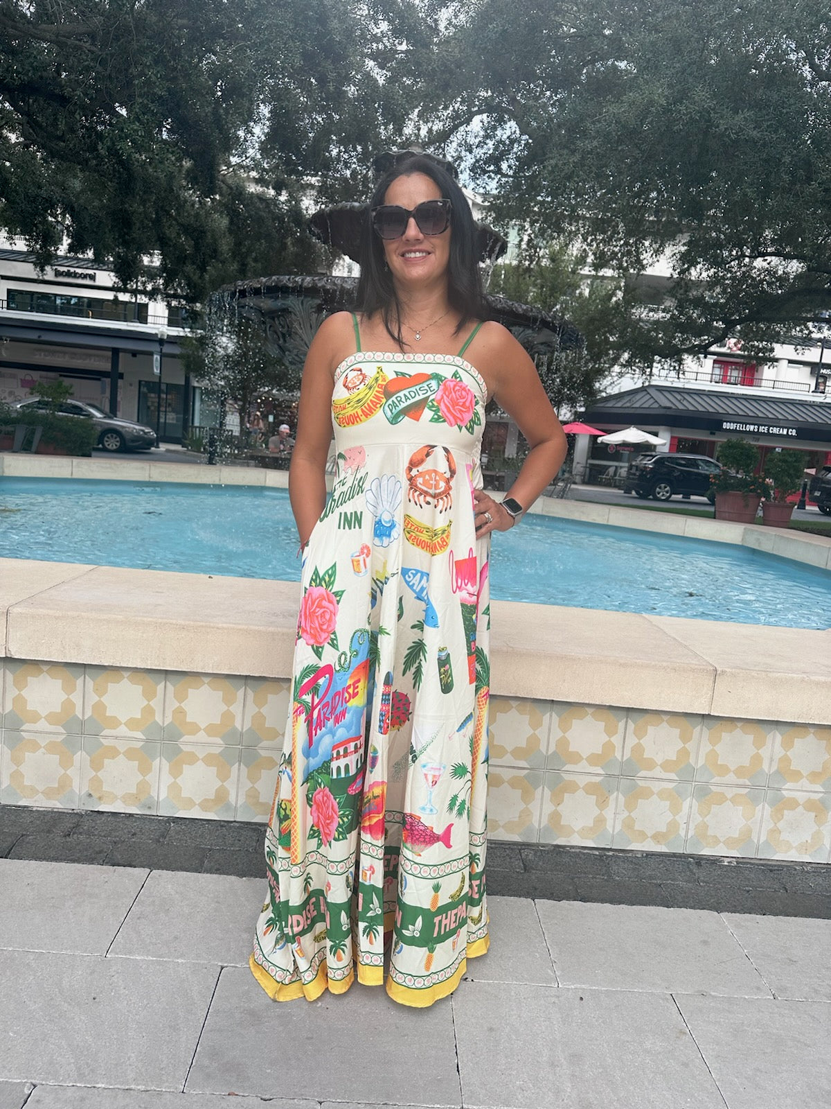 Tropical Print Strap Midi Dress