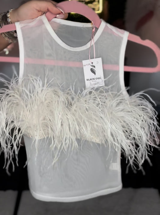 Andrys Sexy Feather Sheer Top