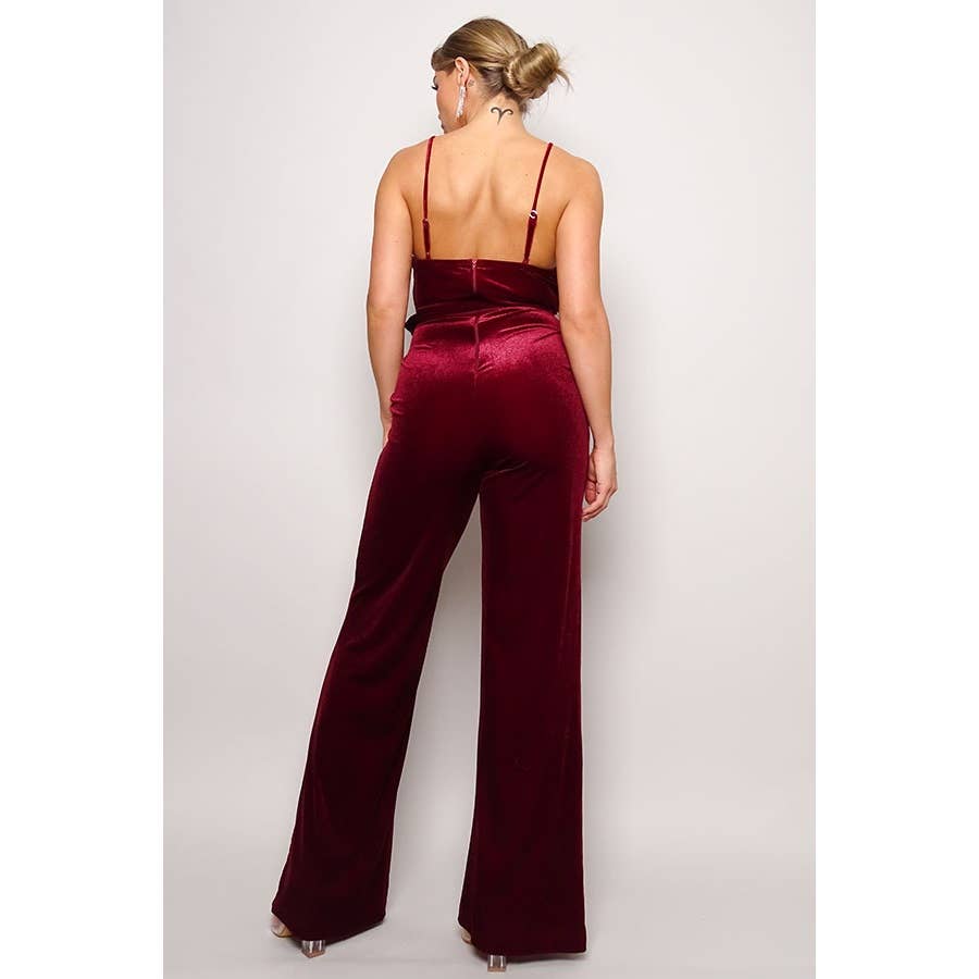 SAMBA RHINESTONE BELT VELVET JUMPSUIT