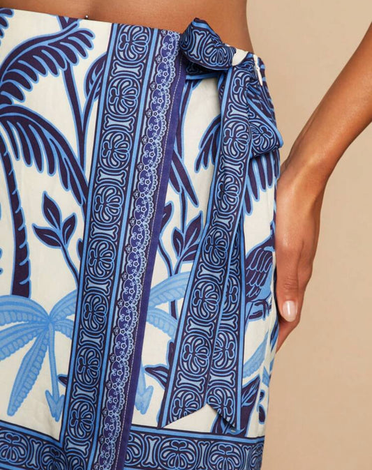 Blue Palm Tie Waist Skirt
