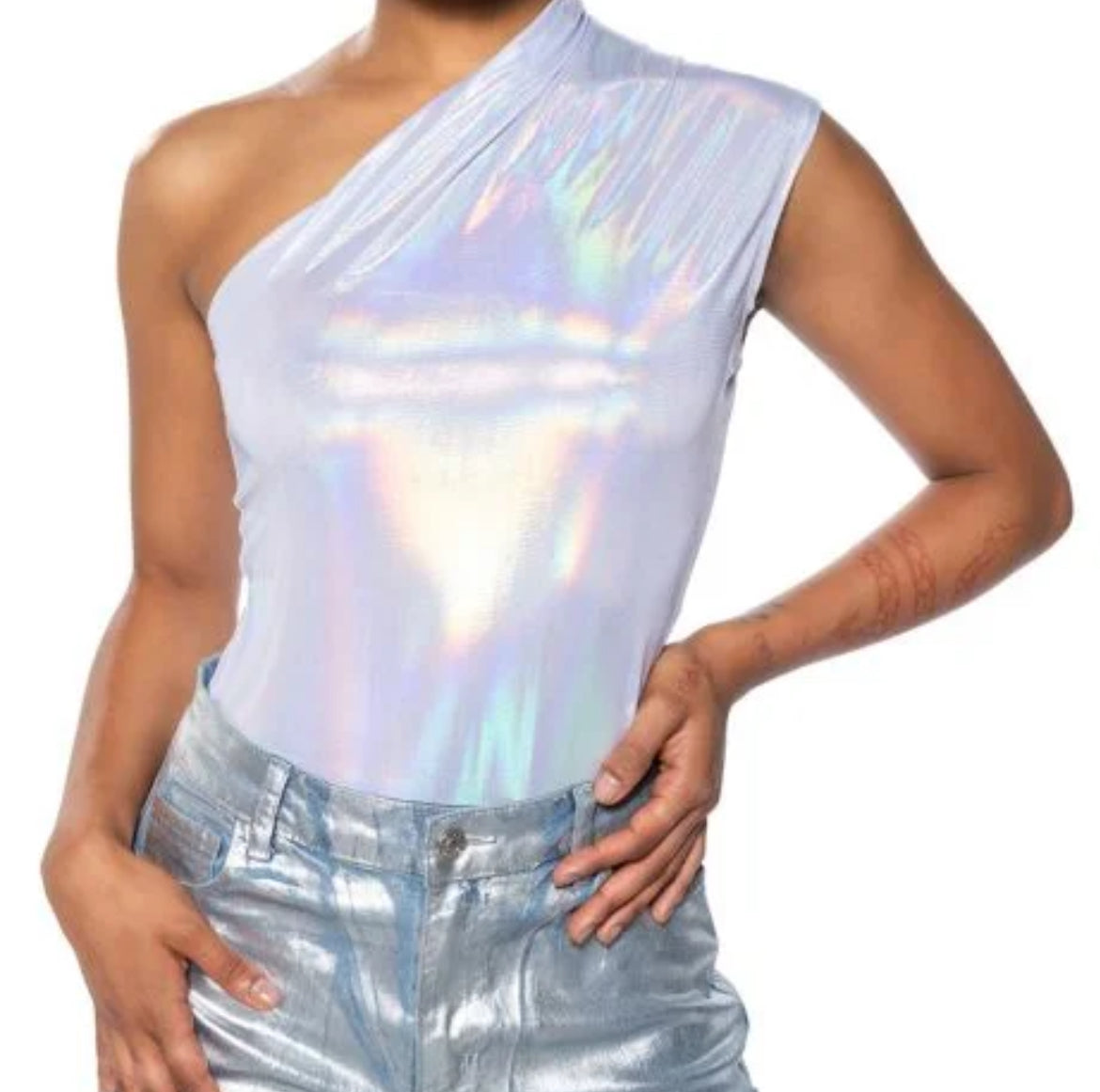 Metallic Girly One Shoulder Bodysuit