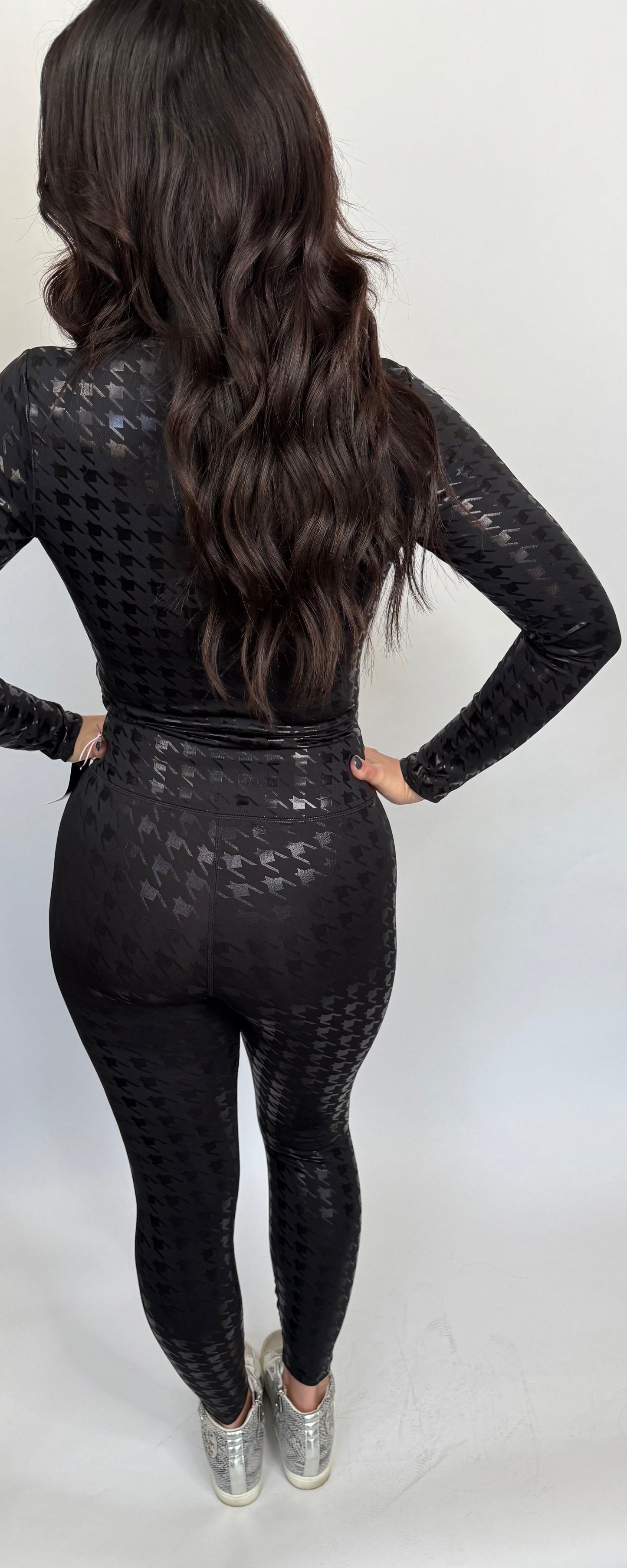 Artsy Black Liquid Long Sleeve Crop Top