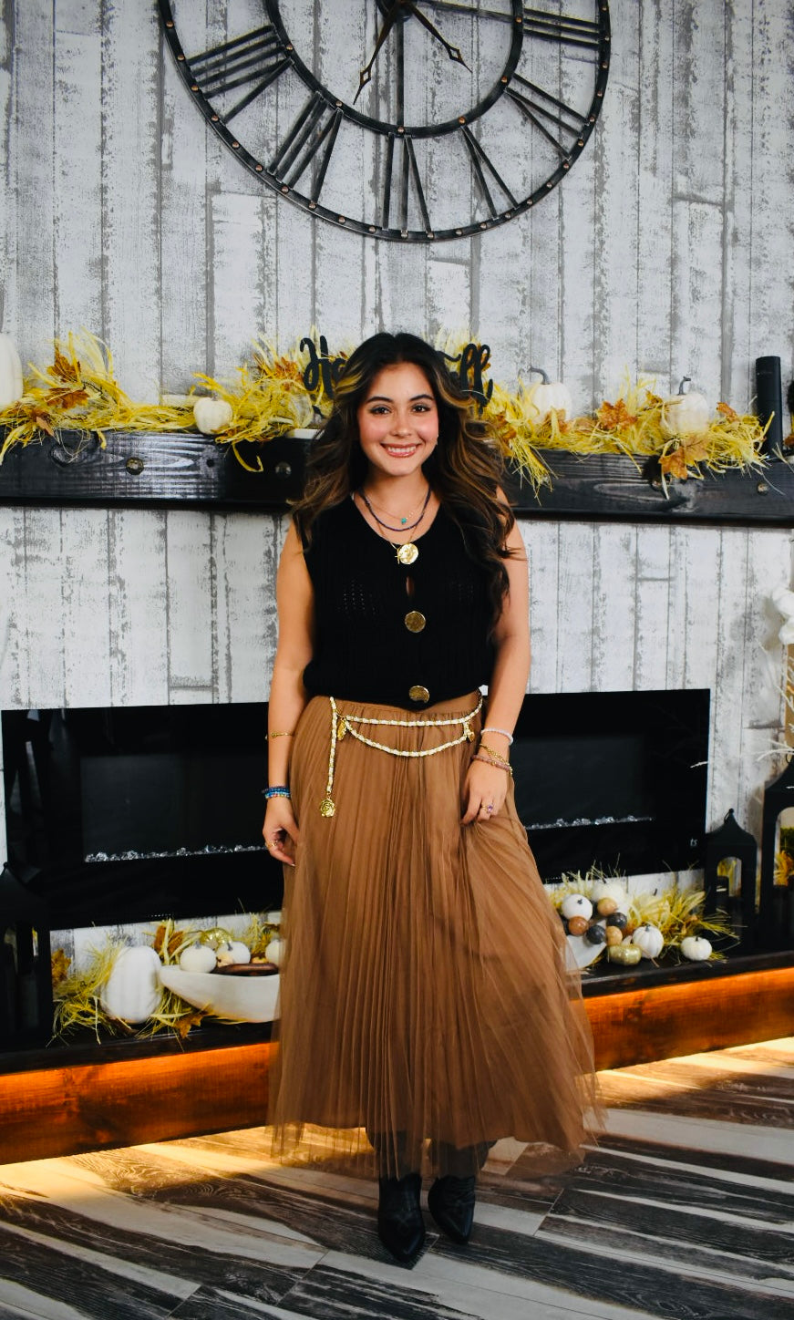 Luvia Pleated Mesh A-Line Skirt