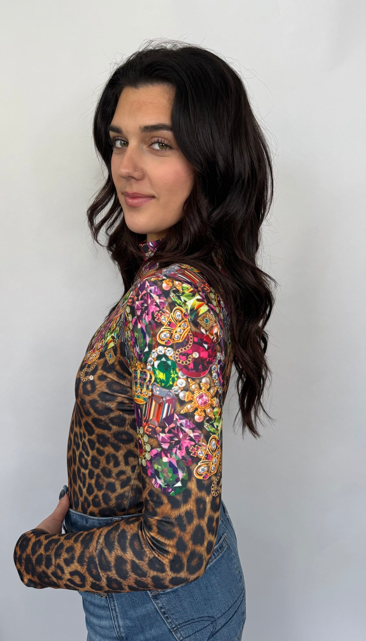 Jewels Leopard Long Sleeve Bodysuit