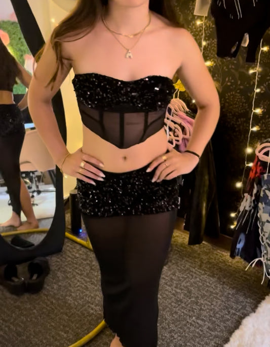 Black Sensation Party Top & Skirt Set