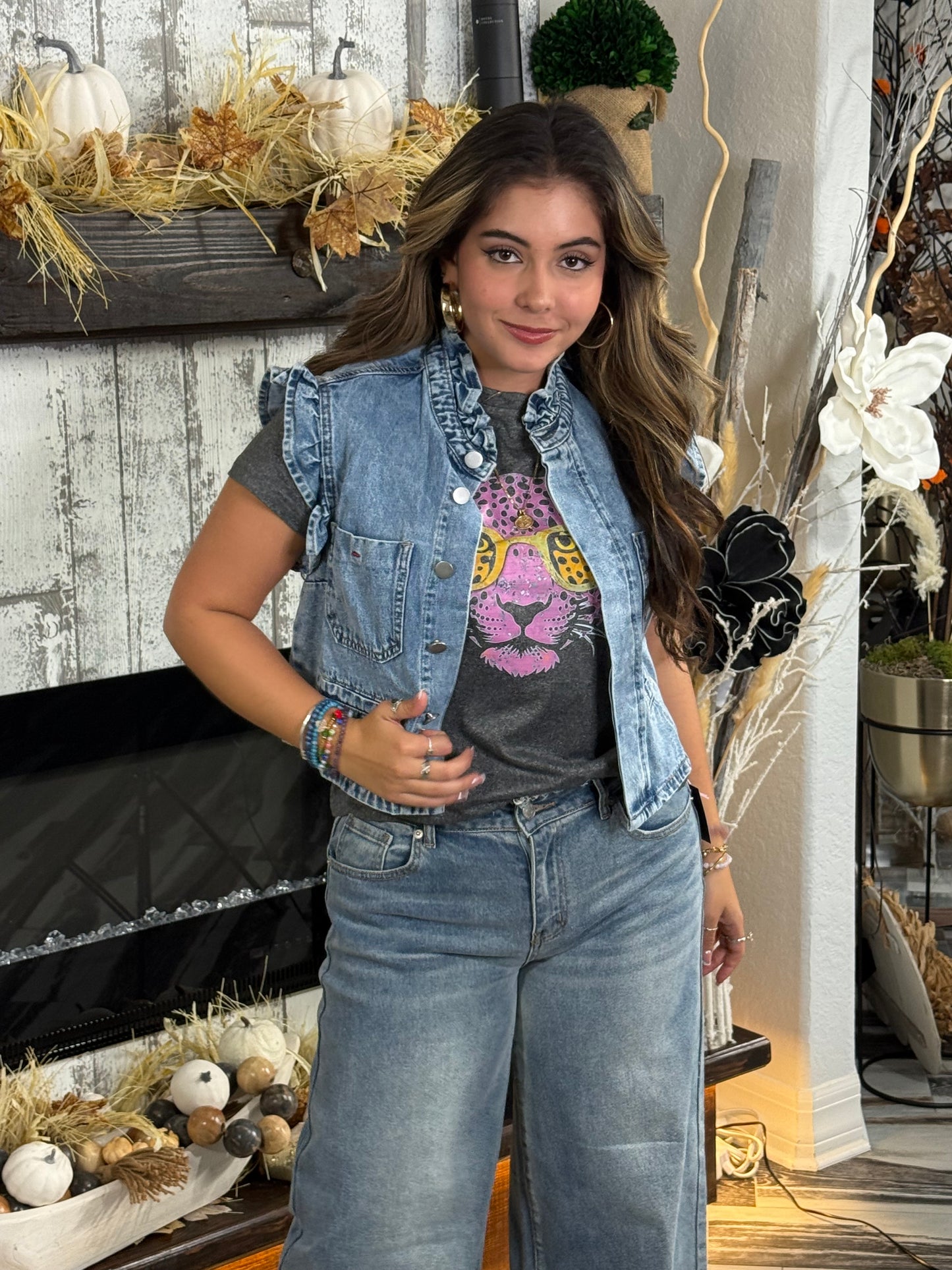 Light Washed Denim Ruffle Vest