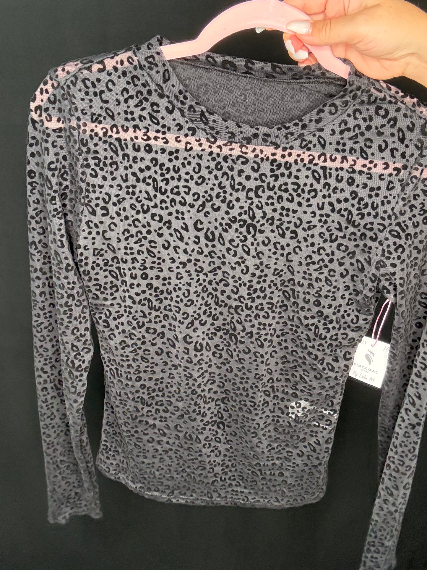 Classy Animal Print Mesh Long Sleeve Top