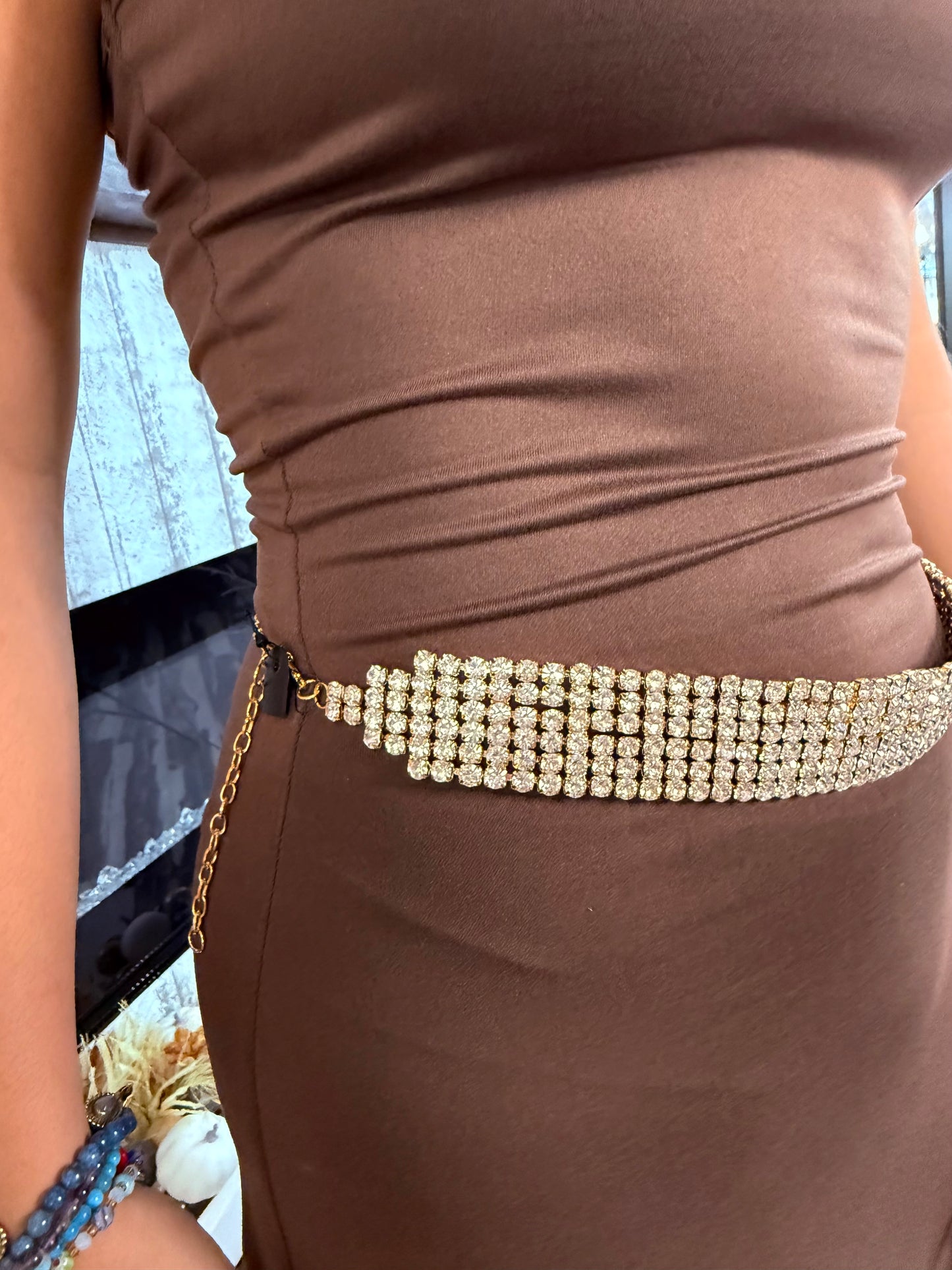 Becca Rhinestone Gold Chain Belt