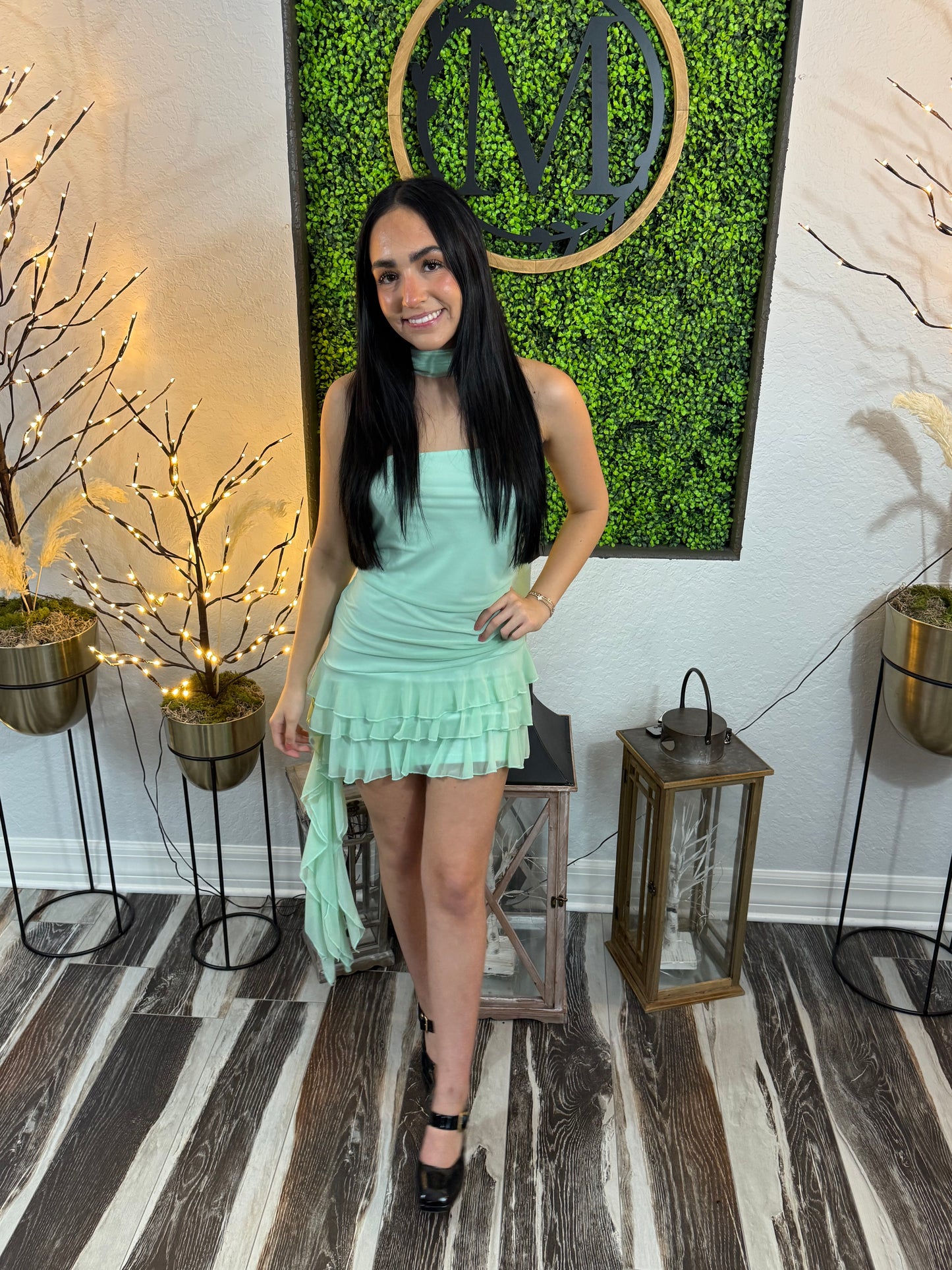 Sweet Pistachio Ruffle Mini Dress