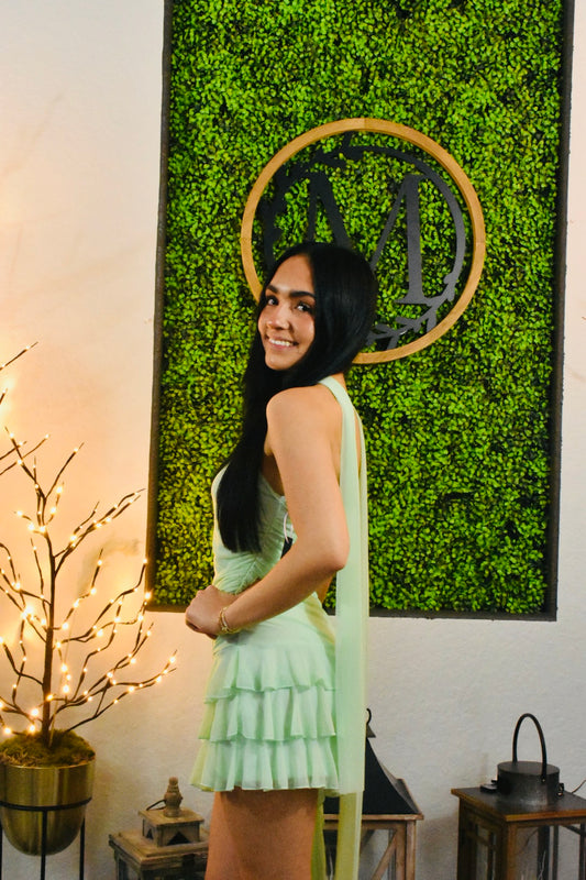 Sweet Pistachio Ruffle Mini Dress