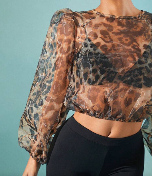 Nia Animal Print Sheer Crop Top