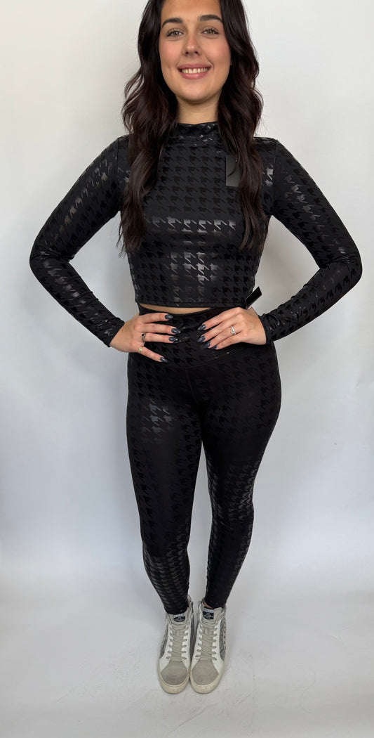 Artsy Black Liquid Long Sleeve Crop Top