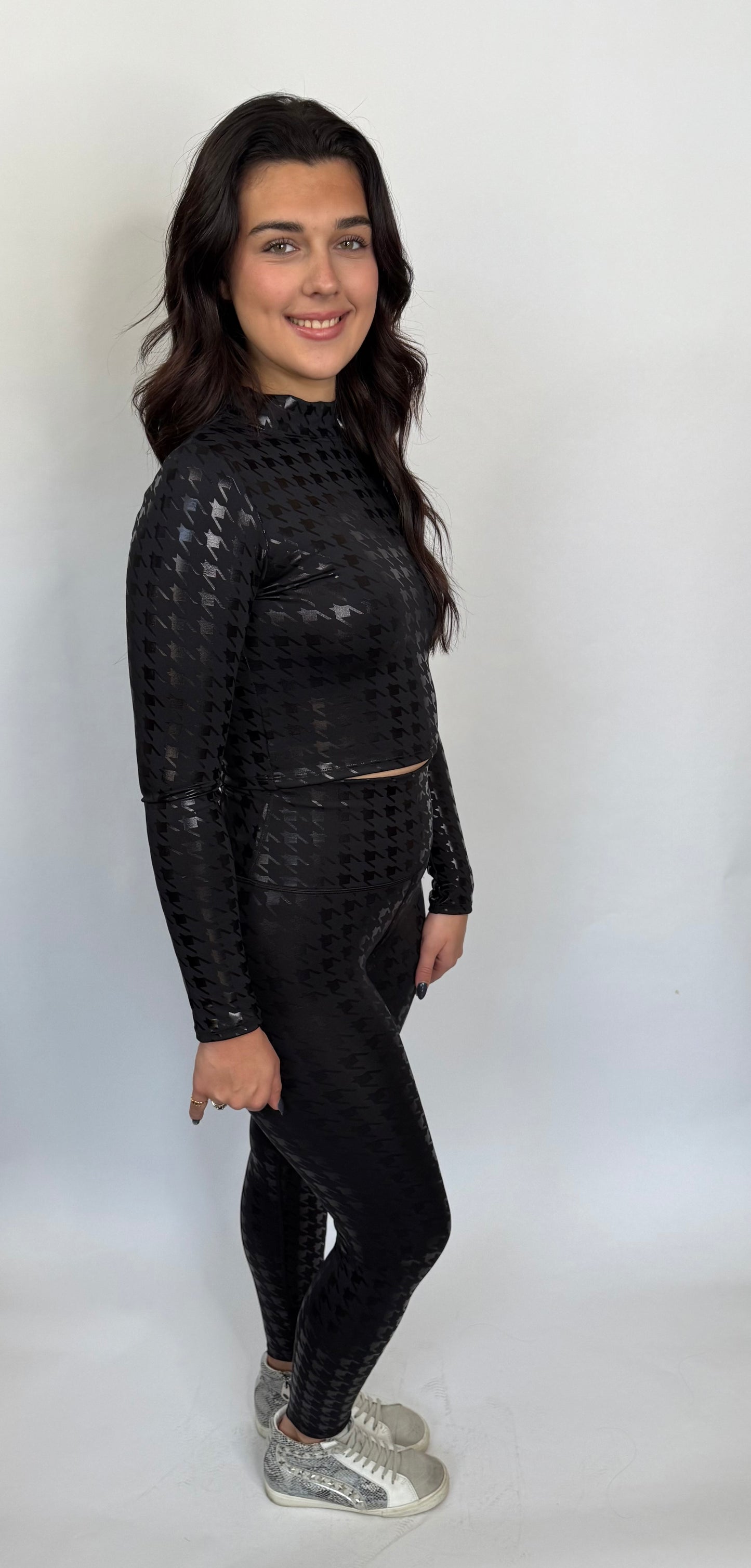 Artsy Black Liquid Long Sleeve Crop Top