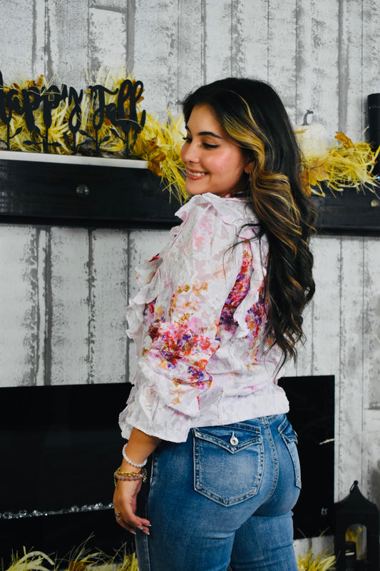 Pastel Flower Ruffle Blouse