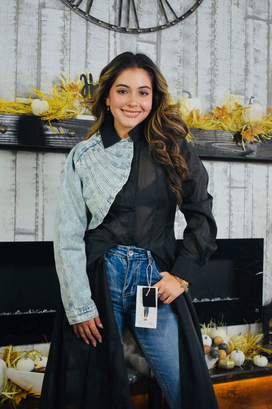 One Arm Long Sleeve Denim Jacket