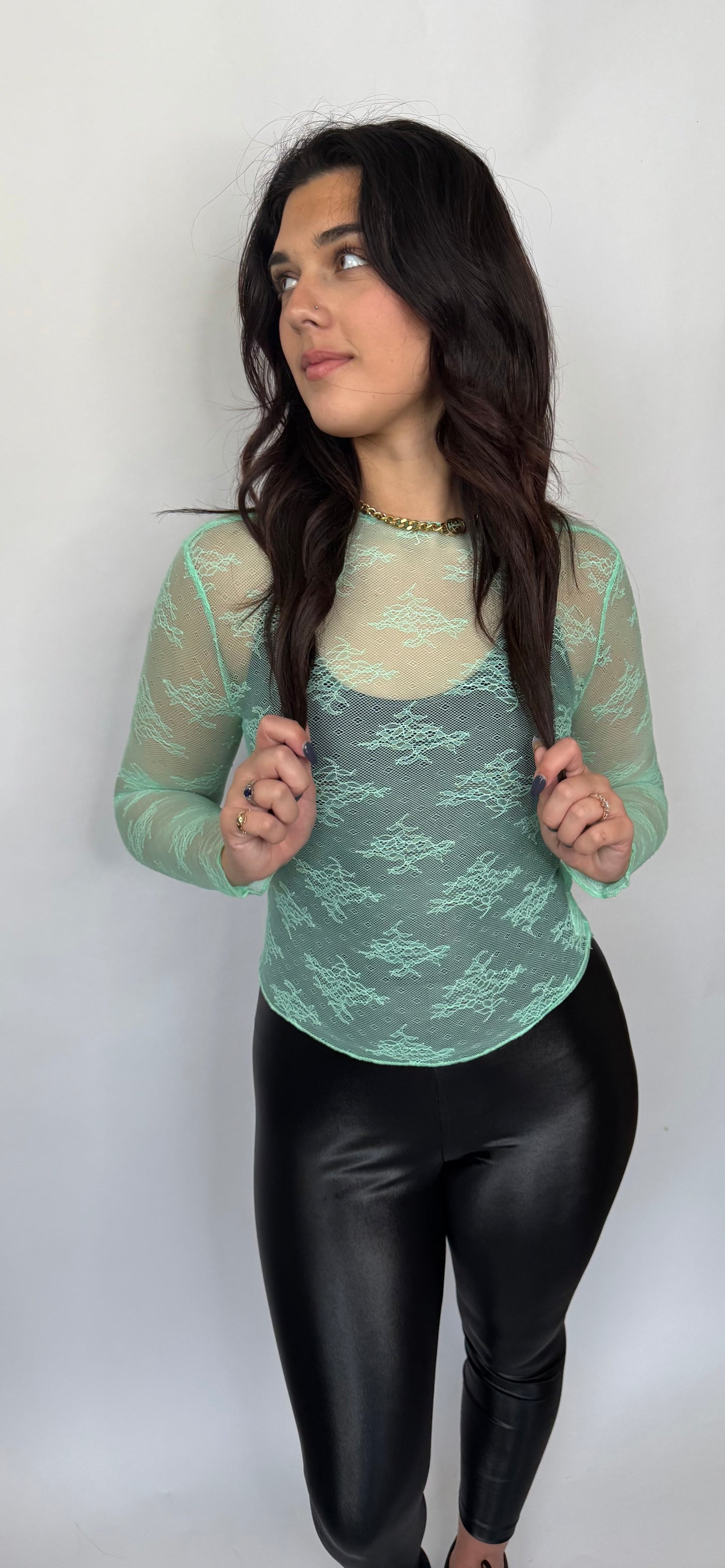 Aqua Lace Long Sleeve Top