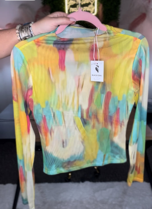 Crafty Color Long Sleeve Sheer Top