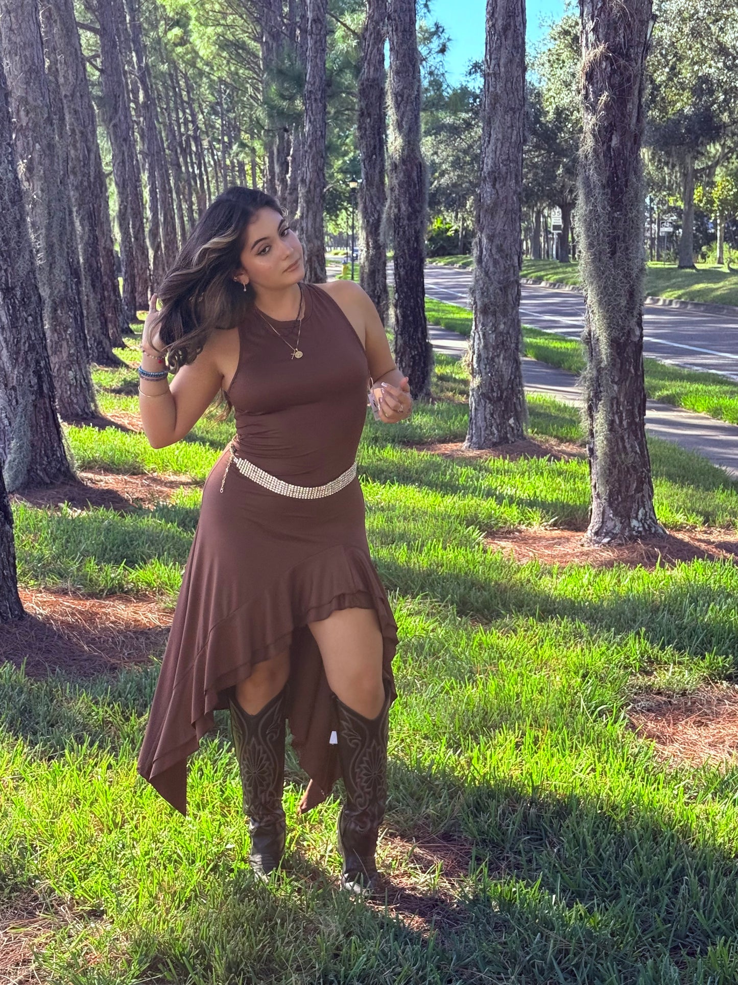 Feel Me Chocolate Ruffle Dress