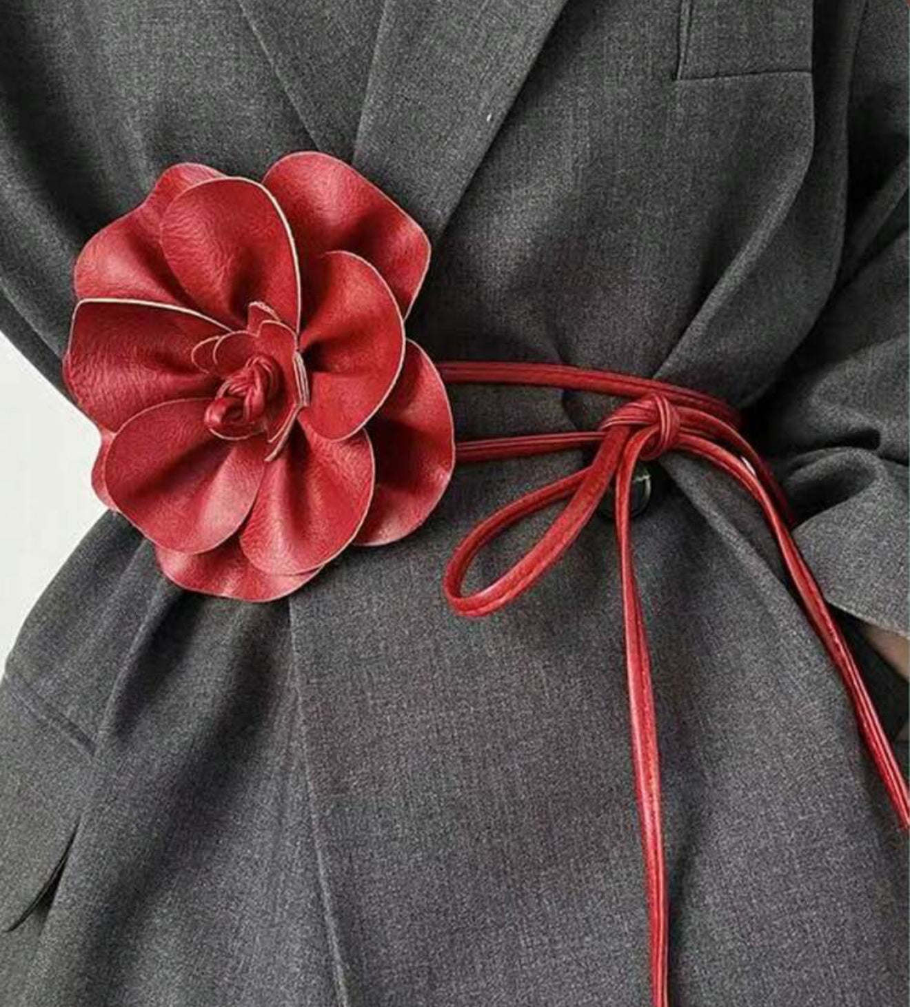 Red Vegan Leather Rose Belt