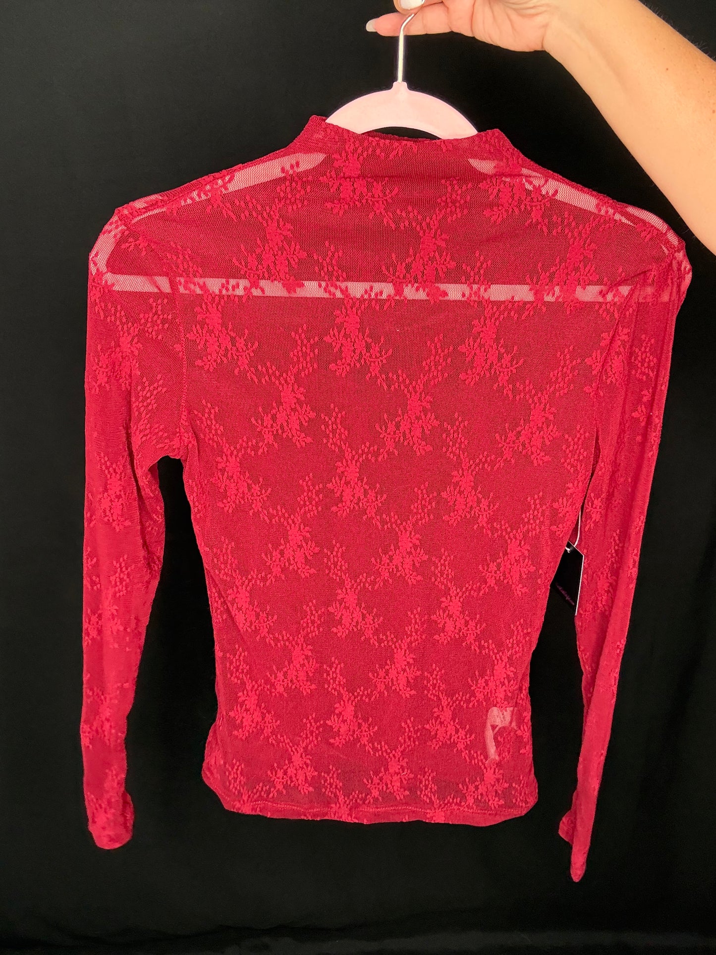 Burgundy Sheer Lace Long Sleeve Top