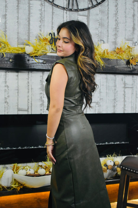 Lucinda Vegan Leather Vest & Skirt Set