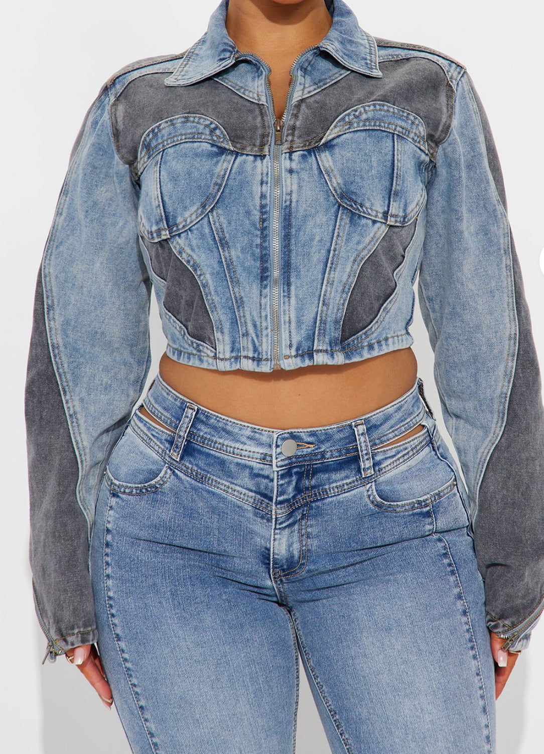 Milly Two-toned Moto Denim Jacket