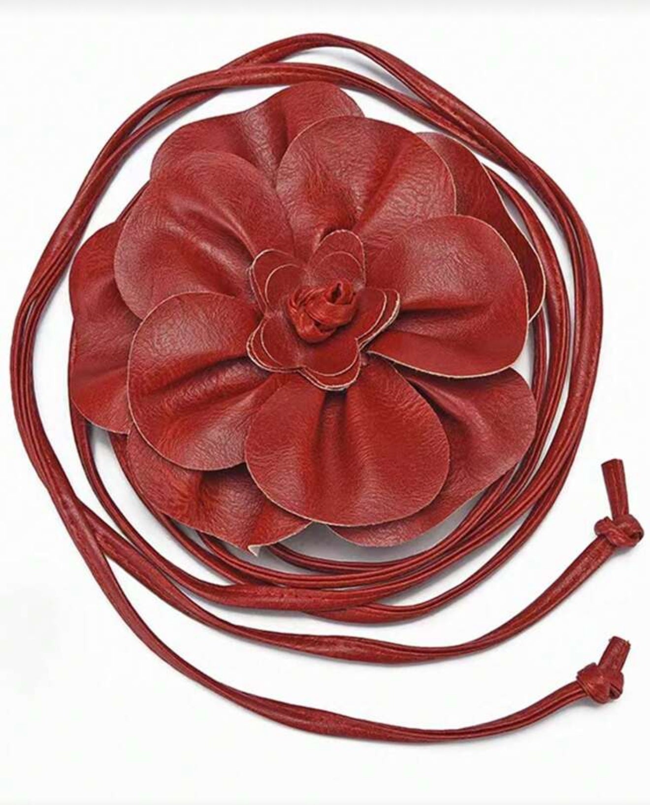 Red Vegan Leather Rose Belt