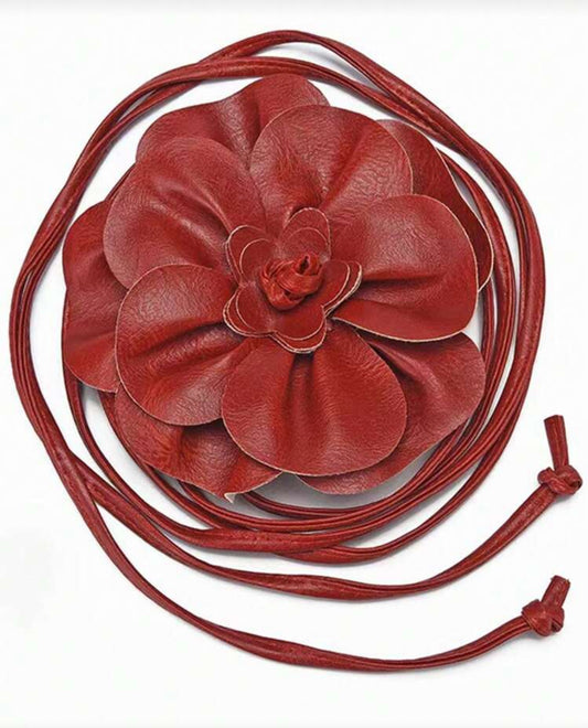 Red Vegan Leather Rose Belt